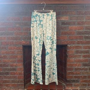 Never worn green floral high waist flare pants size small